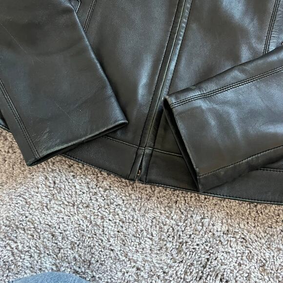 100% Lambskin Leather Black Fitted Jacket Grunge Biker Moto Jacket - Picture 10 of 15